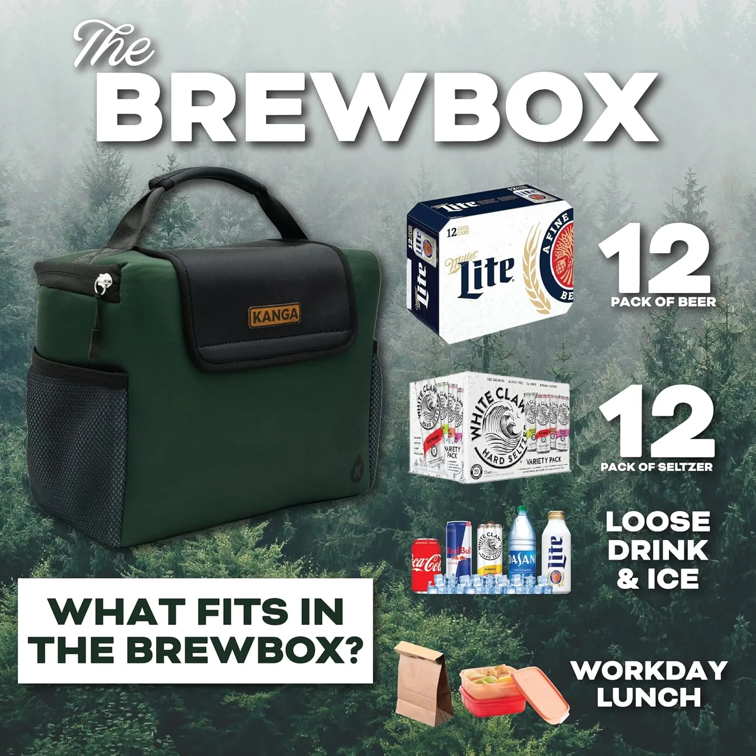Kanga Softside Cooler Insulated Lunch Box - 4 Layer Insulation Drink Cooler for Food, Snacks, Can Beer and Seltzers - Leak Proof and Durability Tested - Kanga Brew Box