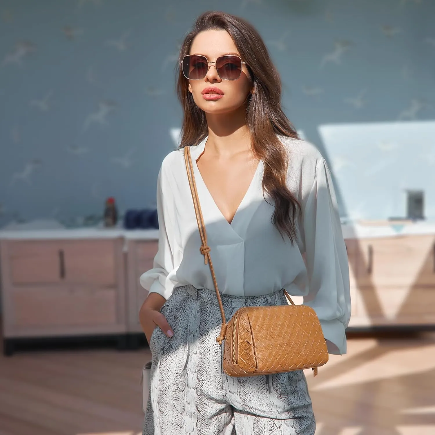 Kattee Crossbody Bags for Women Trendy Small Woven Handbags Soft Shoulder Purses Travel Top Grain Leather