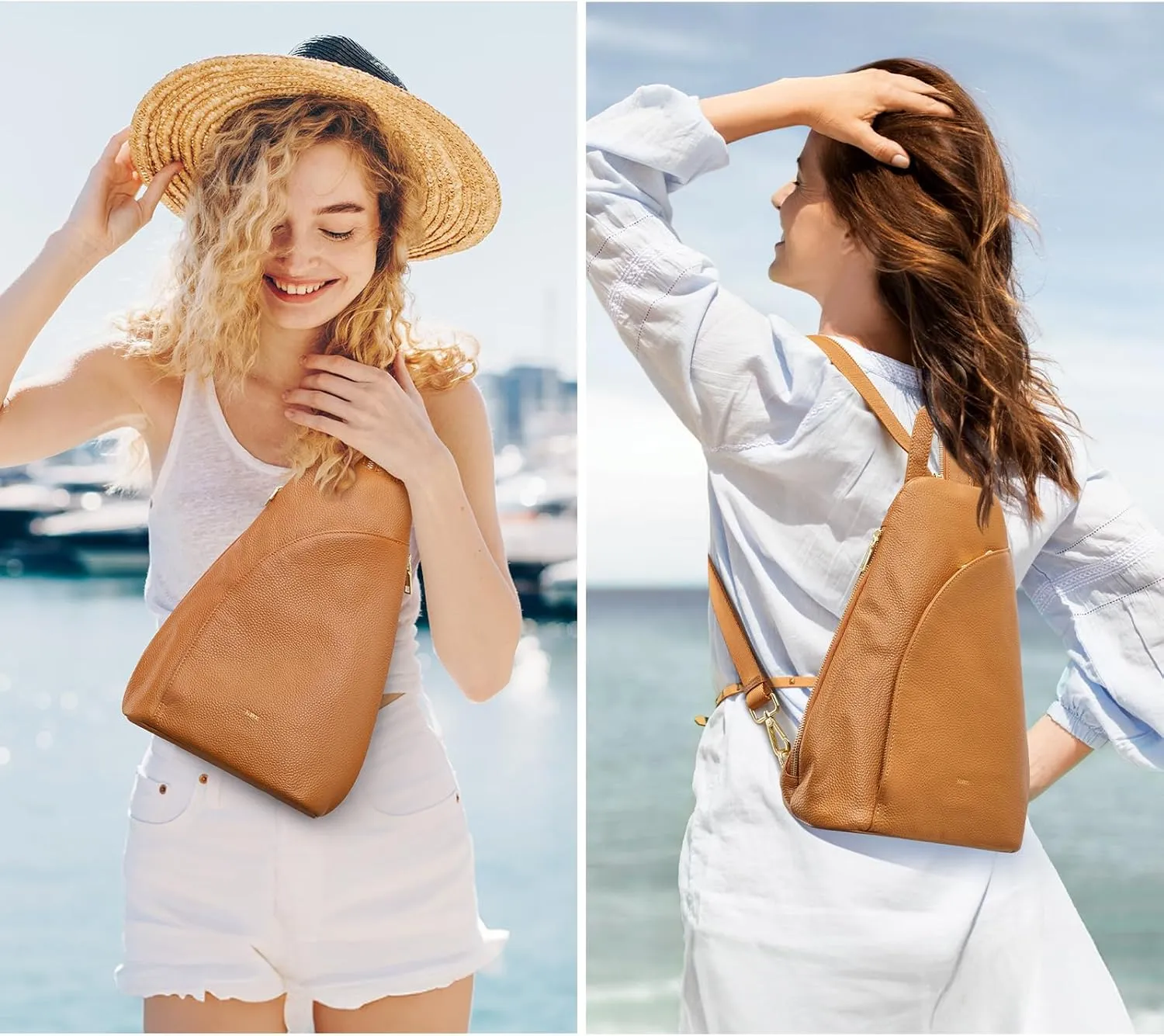 Kattee Sling Bag for Women Crossbody Fanny Packs Chest Bag Top Grain Leather Daypack Backpack RFID Blocking Travel
