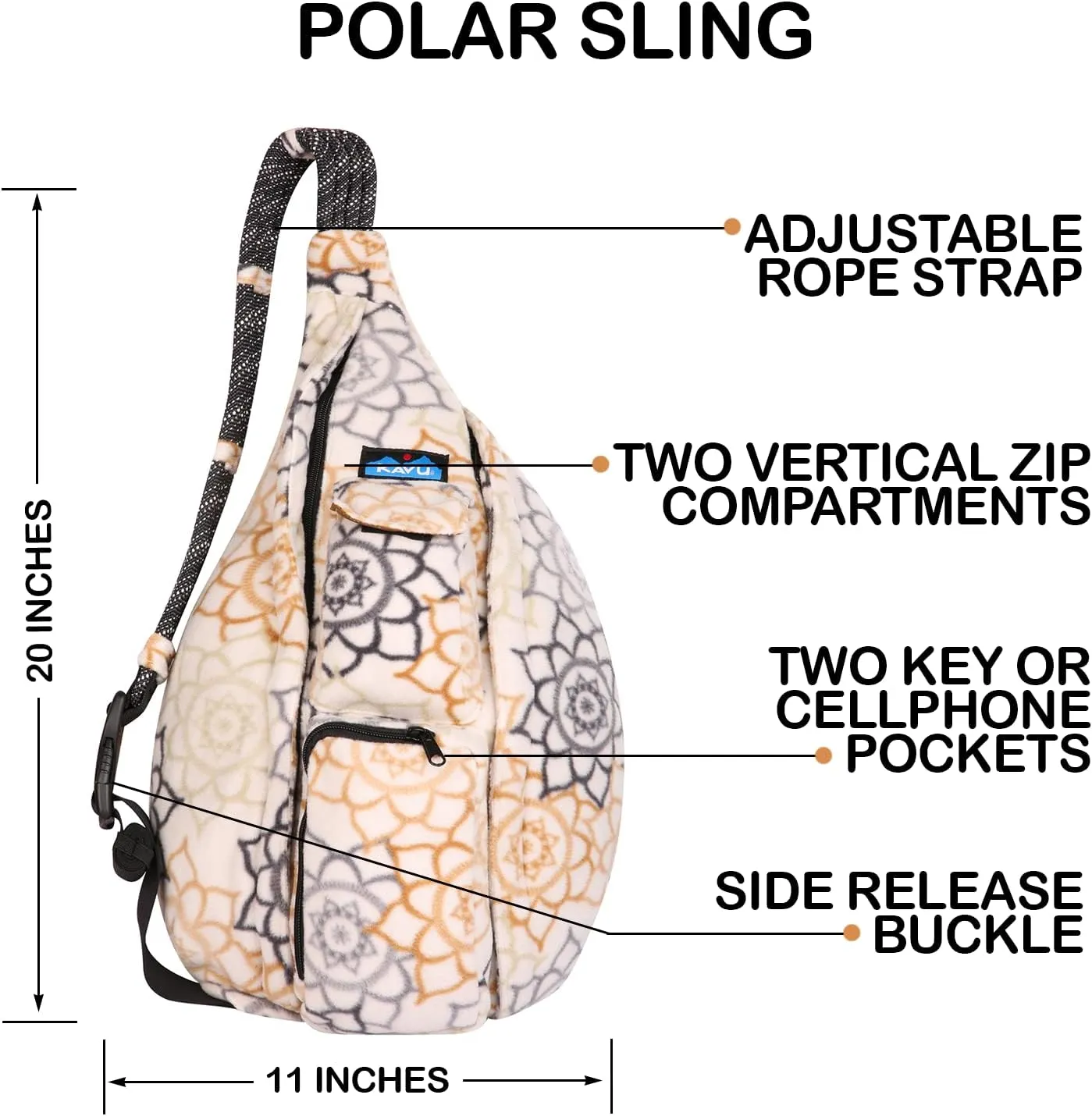 KAVU Original Polar Rope Sling Crossbody Fleece Polyester Bag - Snow Garden