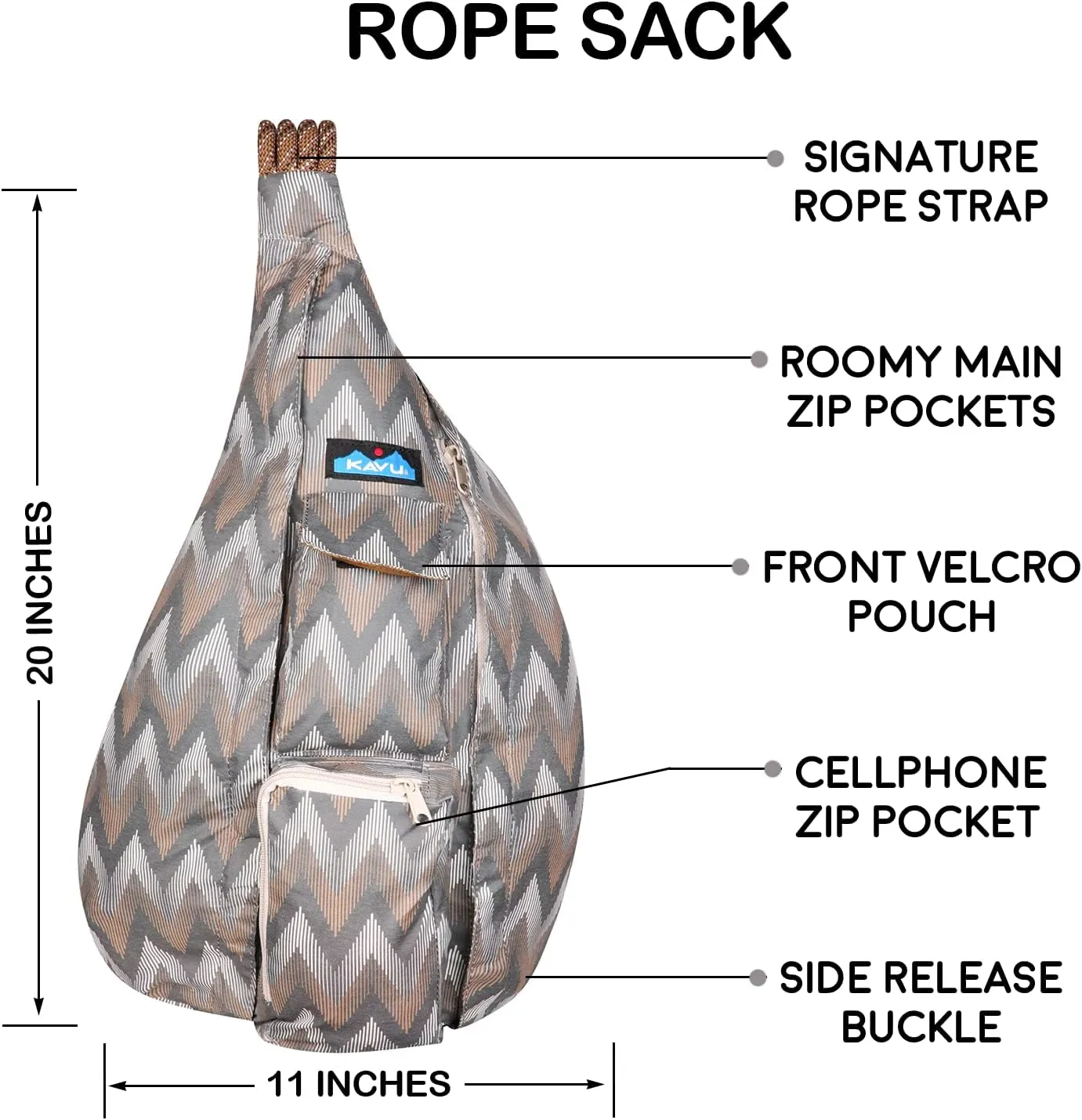 KAVU Original Rope Sack Sling Crossbody Backpack - Chevron Peak