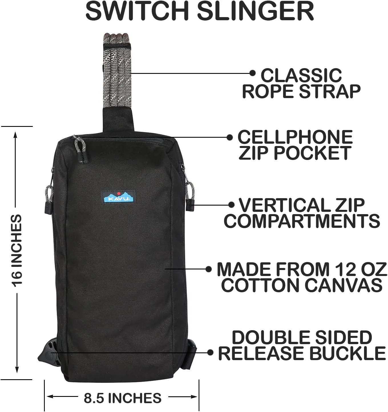 KAVU Switch Slinger Rope Pack Crossbody Rucksack - Black