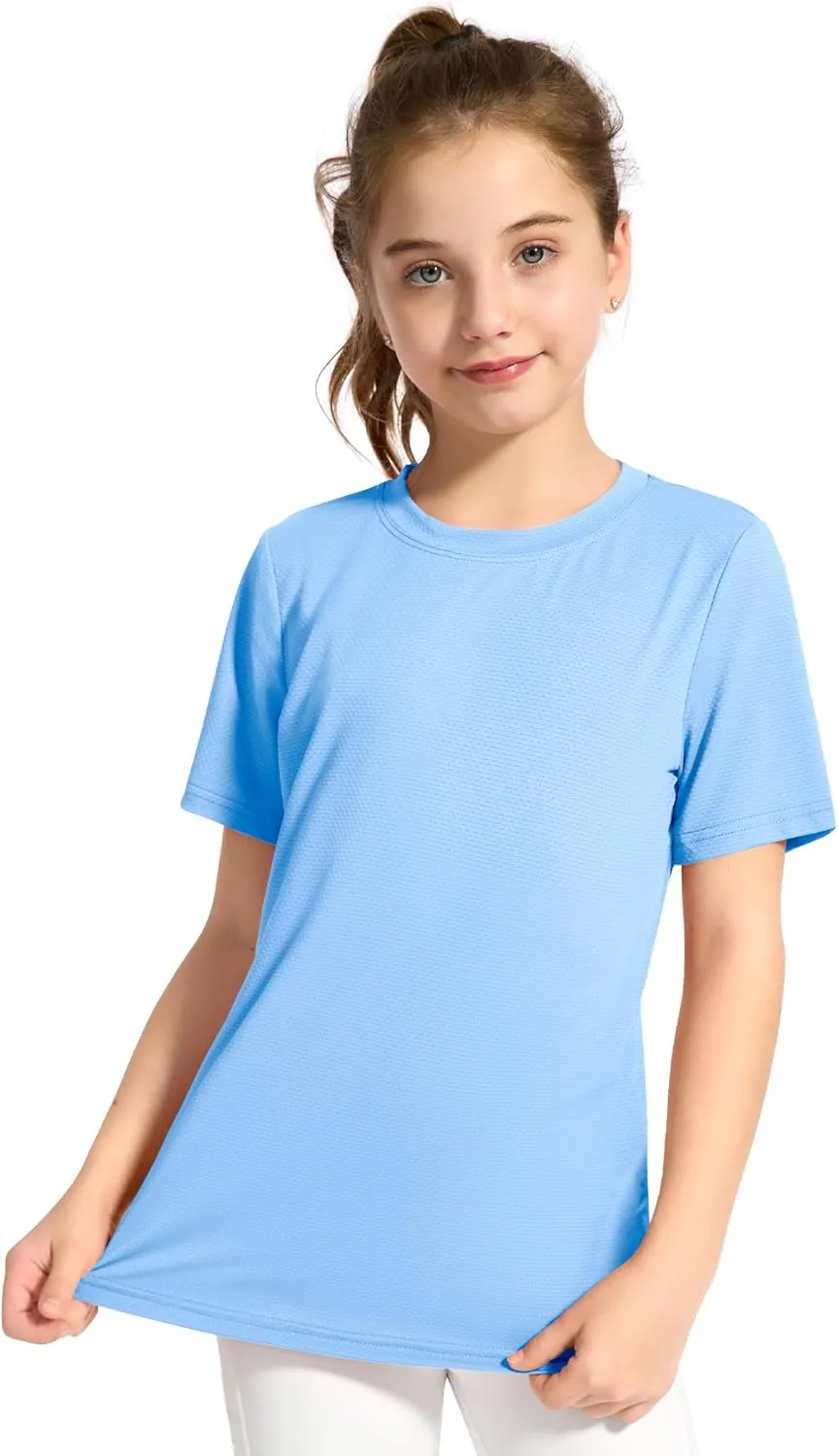 KEREDA Girls Athletic Shirts Quick Dry Short Sleeve Crew Neck T Shirts, Summer UPF 50  Tee Tops for Teen Girls 3 Pack