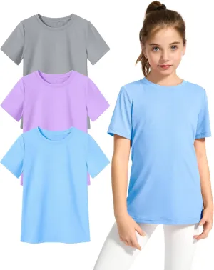 KEREDA Girls Athletic Shirts Quick Dry Short Sleeve Crew Neck T Shirts, Summer UPF 50  Tee Tops for Teen Girls 3 Pack