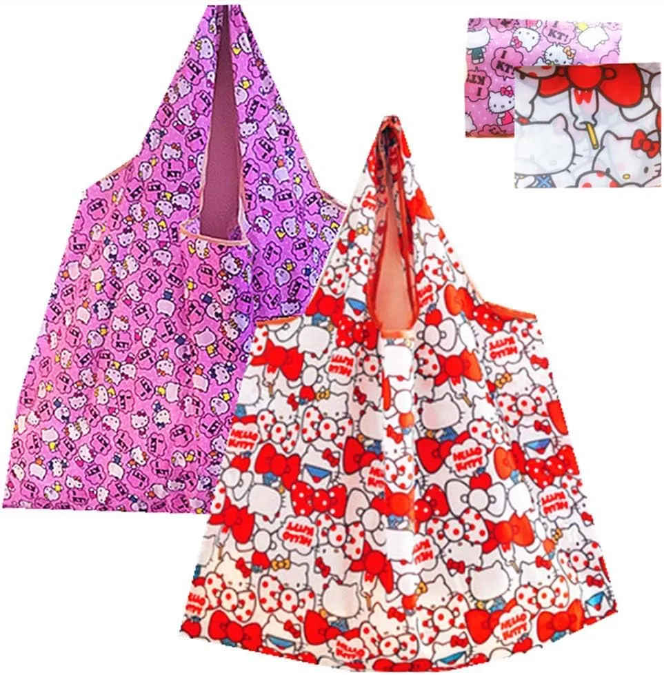 Kerr's Choice Lightweight Portable Grocery Bag Large Capacity Shopping Bag Durable Reusable Tote Bag Travel Accessories -- Kitty