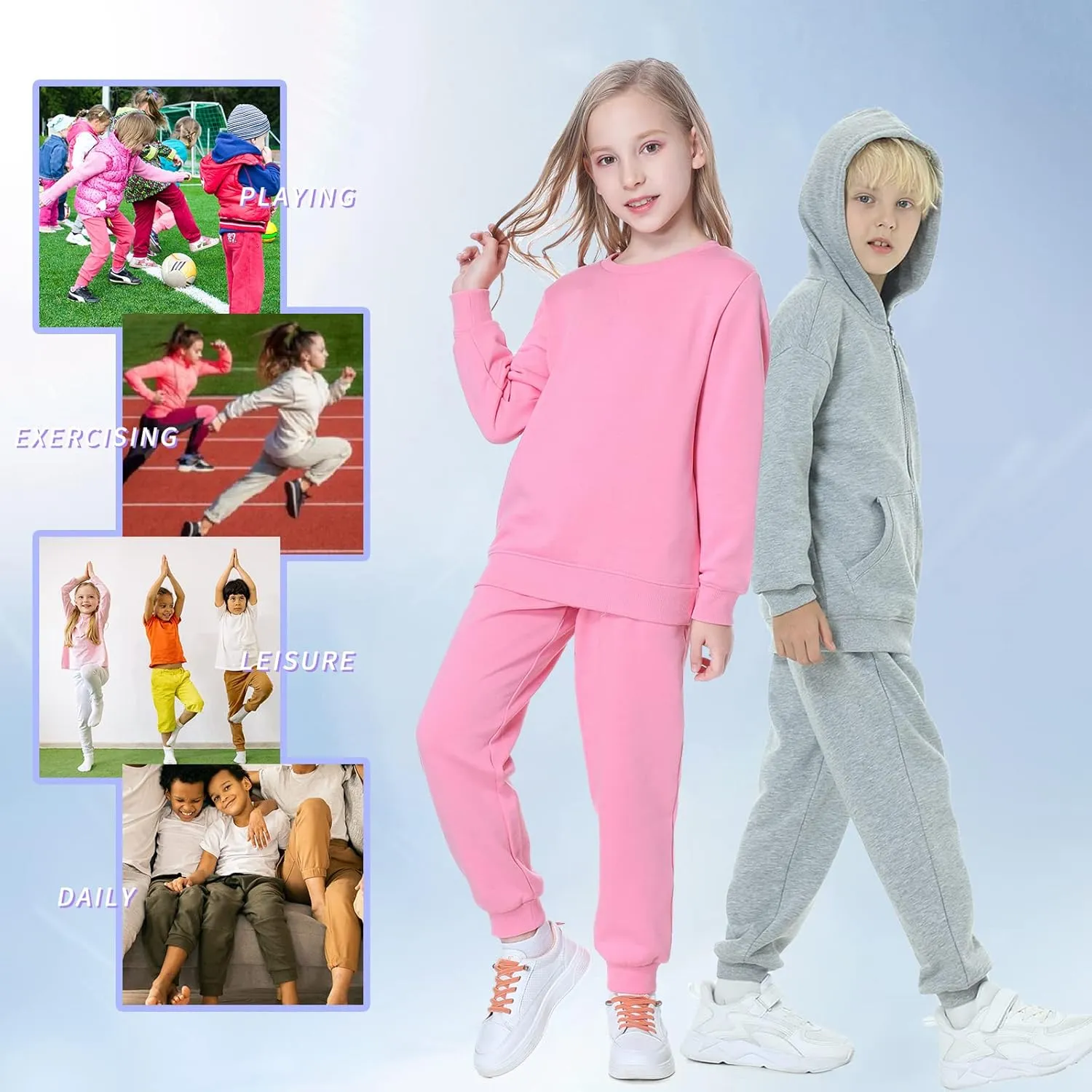 Kid Nation Kids Unisex Soft Brushed Fleece Casual Pull On Jogger Sweatpants with Pockets for Boys or Girls