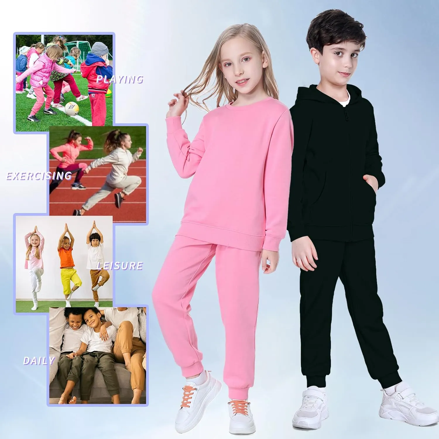 Kid Nation Kids Unisex Soft Brushed Fleece Casual Pull On Jogger Sweatpants with Pockets for Boys or Girls