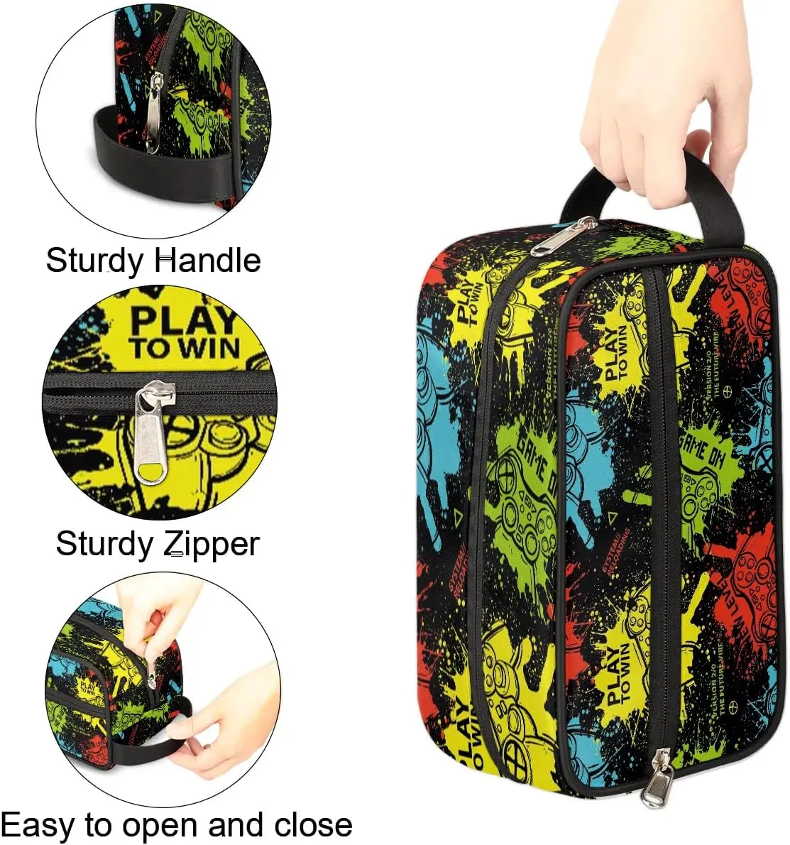 Kids Travel Toiletry Bag, Waterproof Hanging Dopp Kit for Teens Boys, Video Games Cool Switch Carrying Case Compatible with Nintendo Switch and New Switch OLED Console