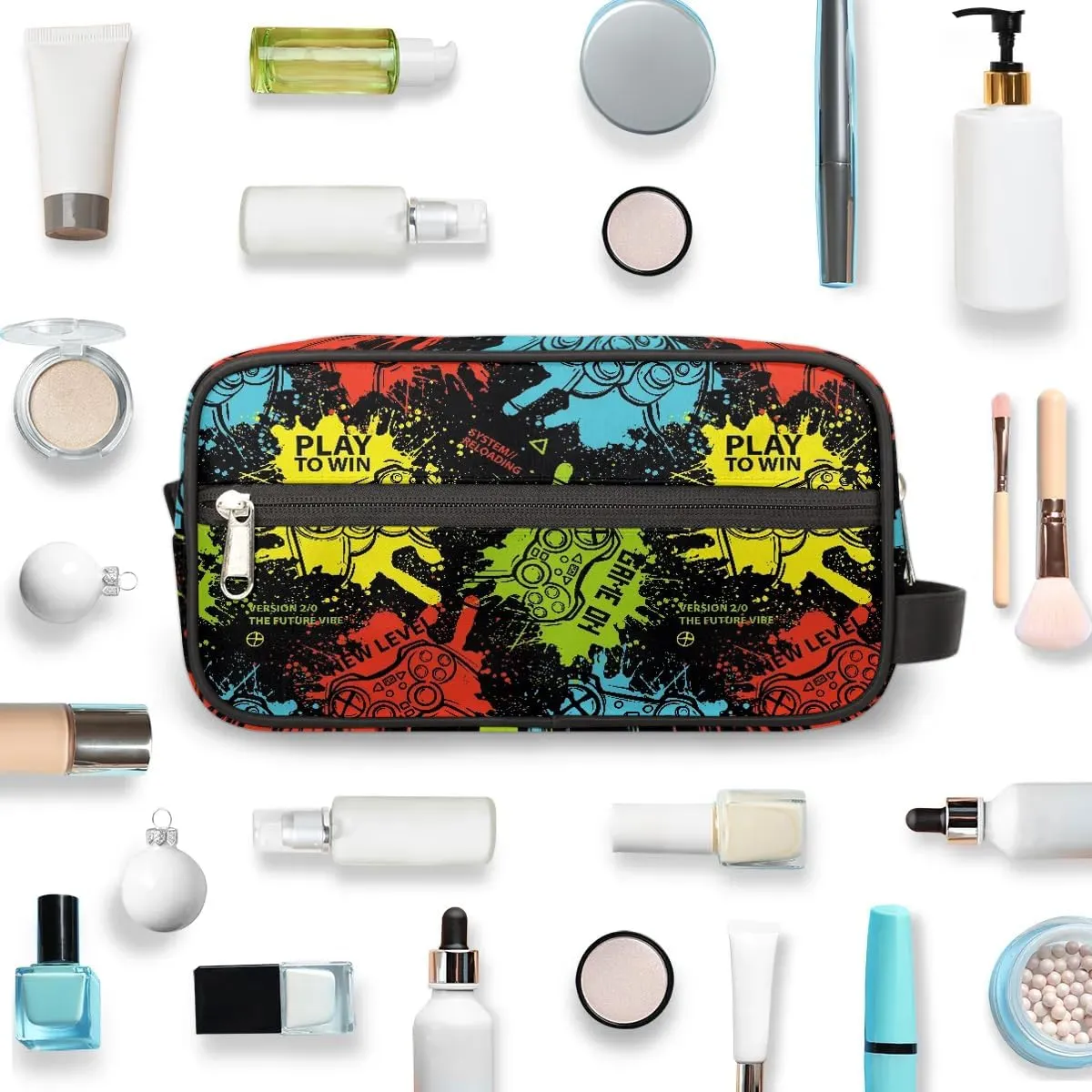 Kids Travel Toiletry Bag, Waterproof Hanging Dopp Kit for Teens Boys, Video Games Cool Switch Carrying Case Compatible with Nintendo Switch and New Switch OLED Console
