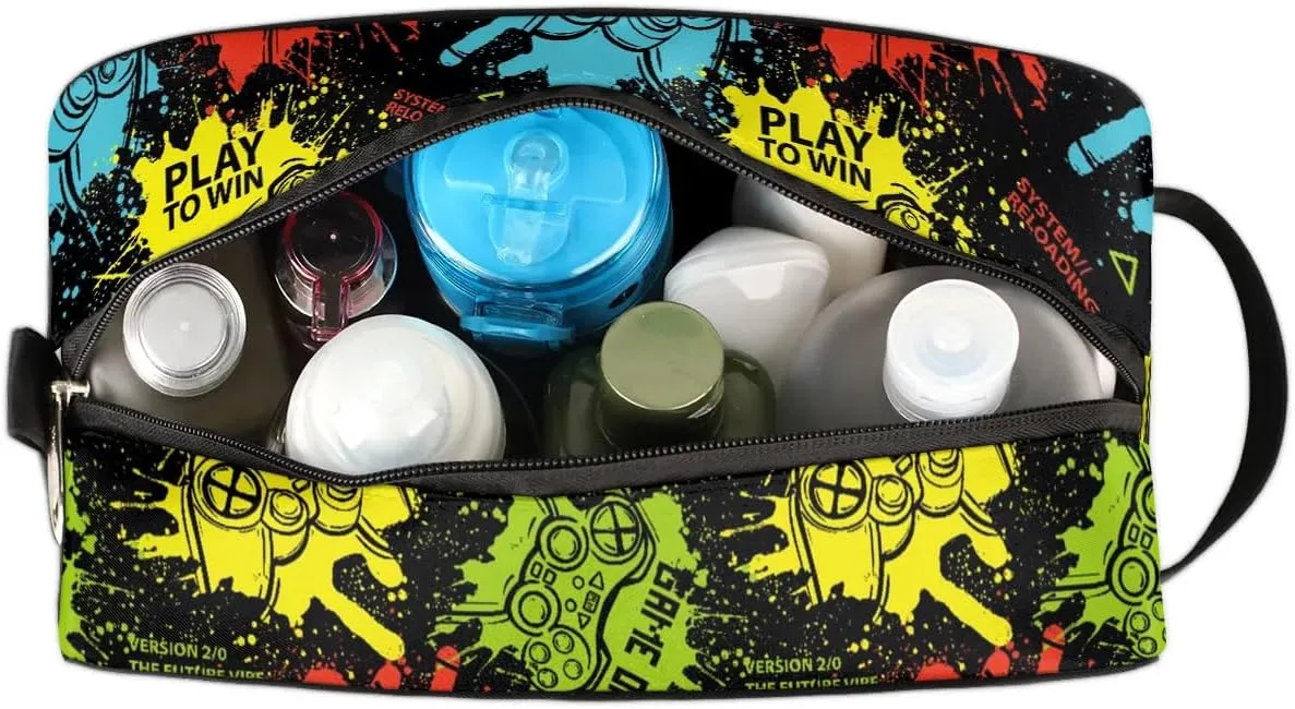 Kids Travel Toiletry Bag, Waterproof Hanging Dopp Kit for Teens Boys, Video Games Cool Switch Carrying Case Compatible with Nintendo Switch and New Switch OLED Console