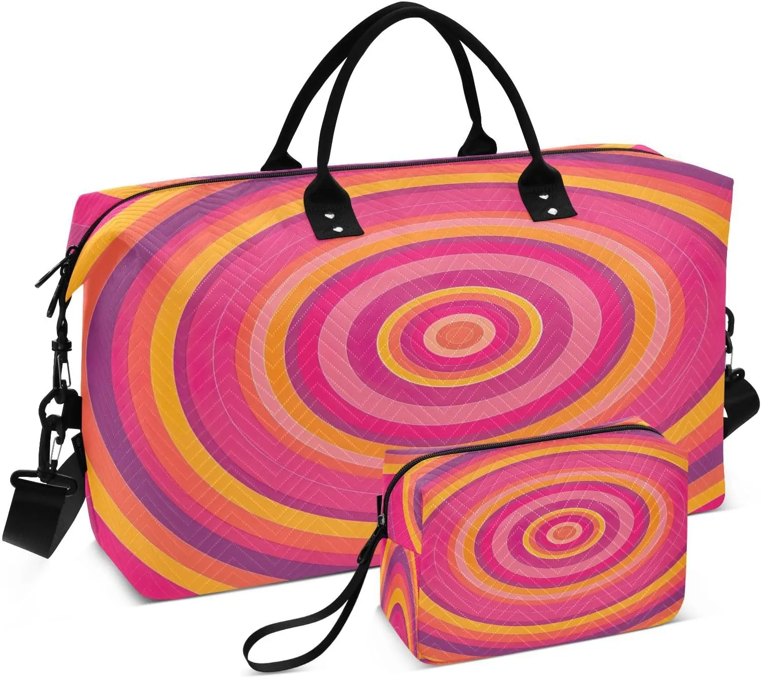 Kigai Colored Round Coil Foldable Travel Duffel Bags,Sports Duffel Bags for Men Women,Weekender Overnight Bag Gym Tote Bag with Toiletry Bag