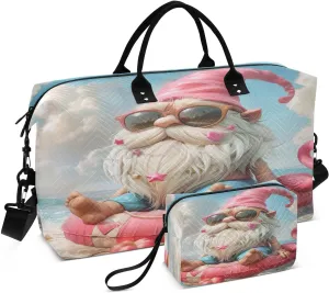Kigai Foldable Travel Duffel Bags,Dwarf Old Man and Flamingo Sports Duffel Bags for Men Women,Weekender Overnight Bag Gym Tote Bag with Toiletry Bag
