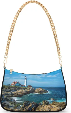 Kigai Women's Handbag Lighthouse Landscape Shoulder Bag Tote Bag Chain Bag and Purse