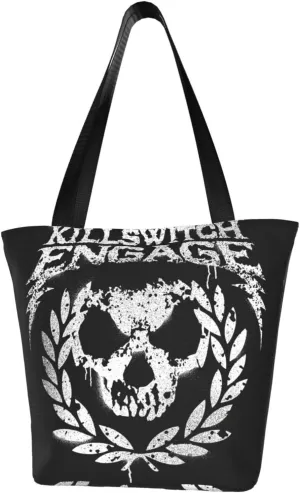 Killswitch Rock Band Engage Reusable Grocery Bag for Kitchen Shoulder Shopping Bag Tote Bags with Zipper for Women Large Capacity Handbag for Beach Convenient Daily Bag Storage Bags