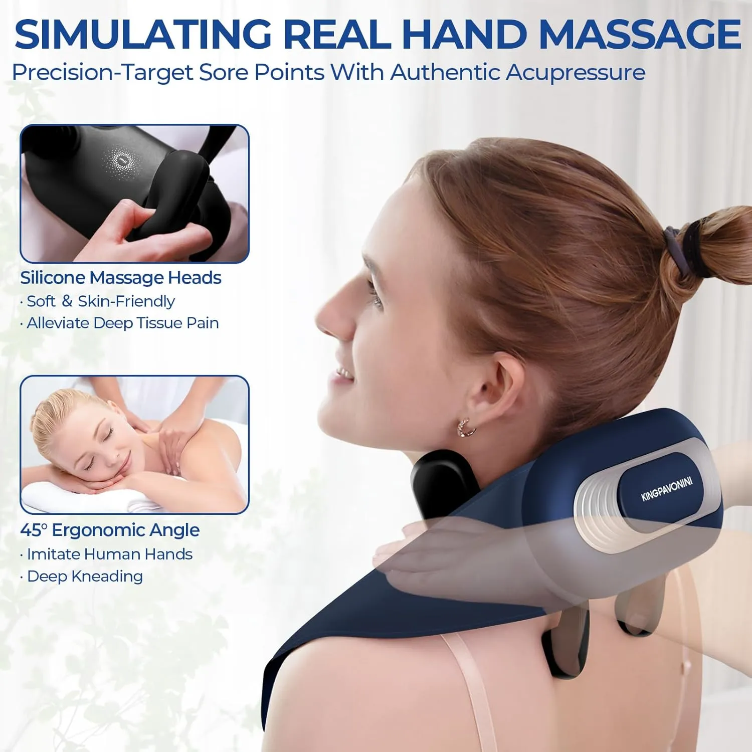 KingPavonini Neck Massager with Voice Prompt, Wireless Shoulder Massager with Heat, 6D Shiatsu Back and Neck Massage for Pain Relief Deep Tissue at Home Office, Gifts for Men Women Mom Dad