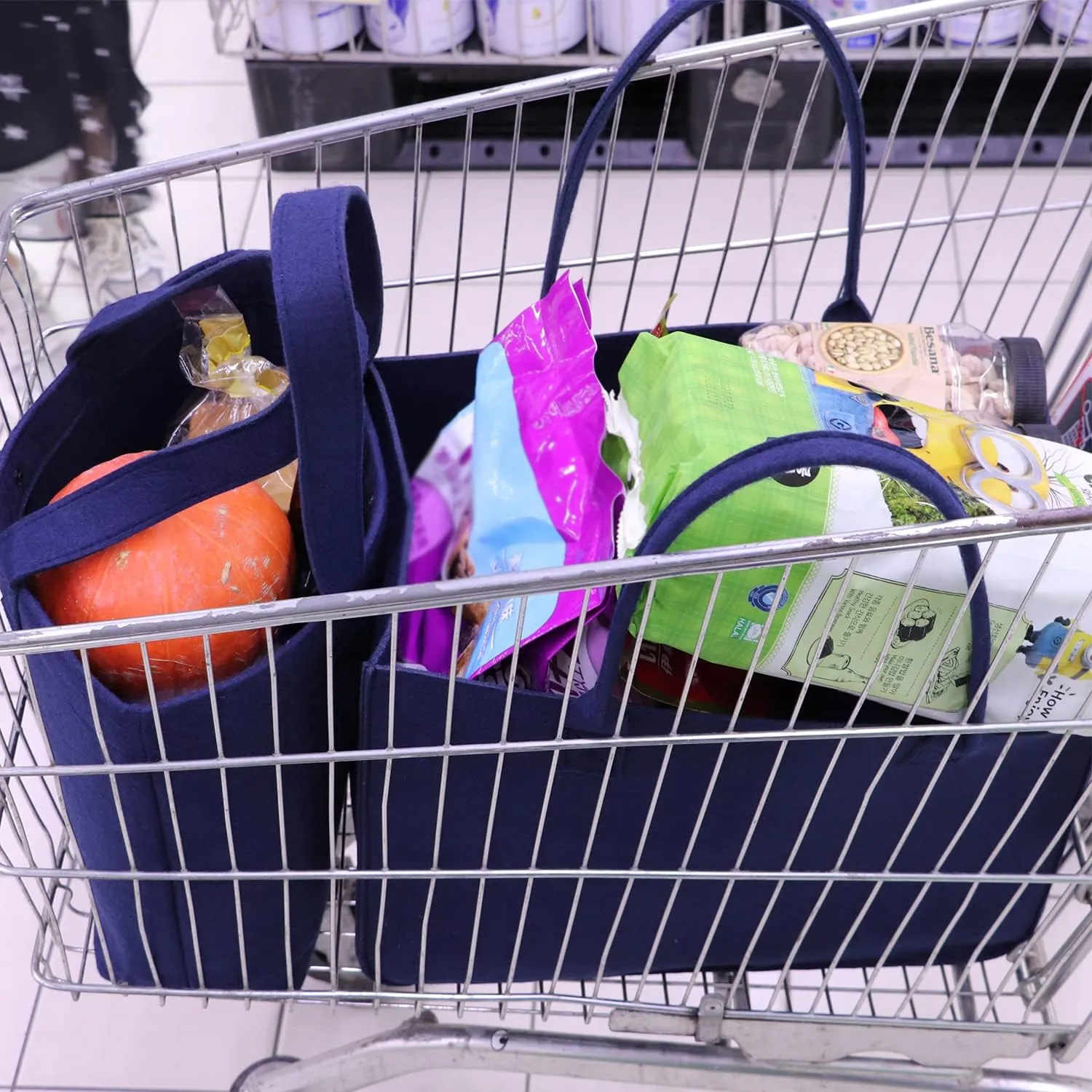 Kitchen Reusable Grocery Bags Felt Tote Bags 3pcs for Grocery Shopping Felt Bags (16"x12"x10", Dark Grey)
