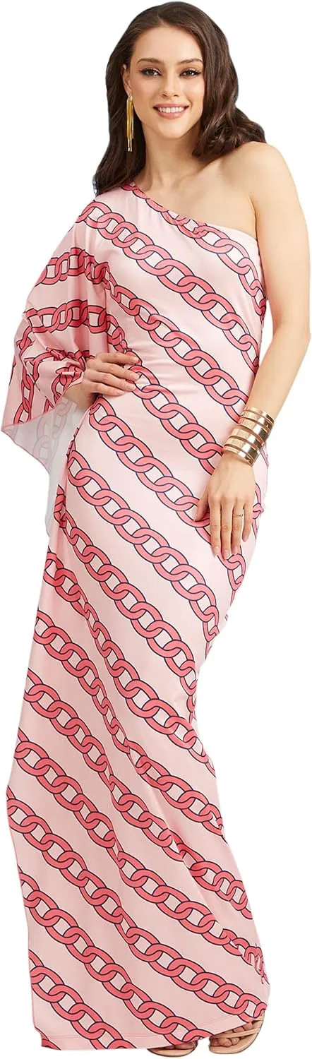 KOH KOH Womens Long One Shoulder Hawaiian Flower Print Summer Cocktail Maxi Dress Gown