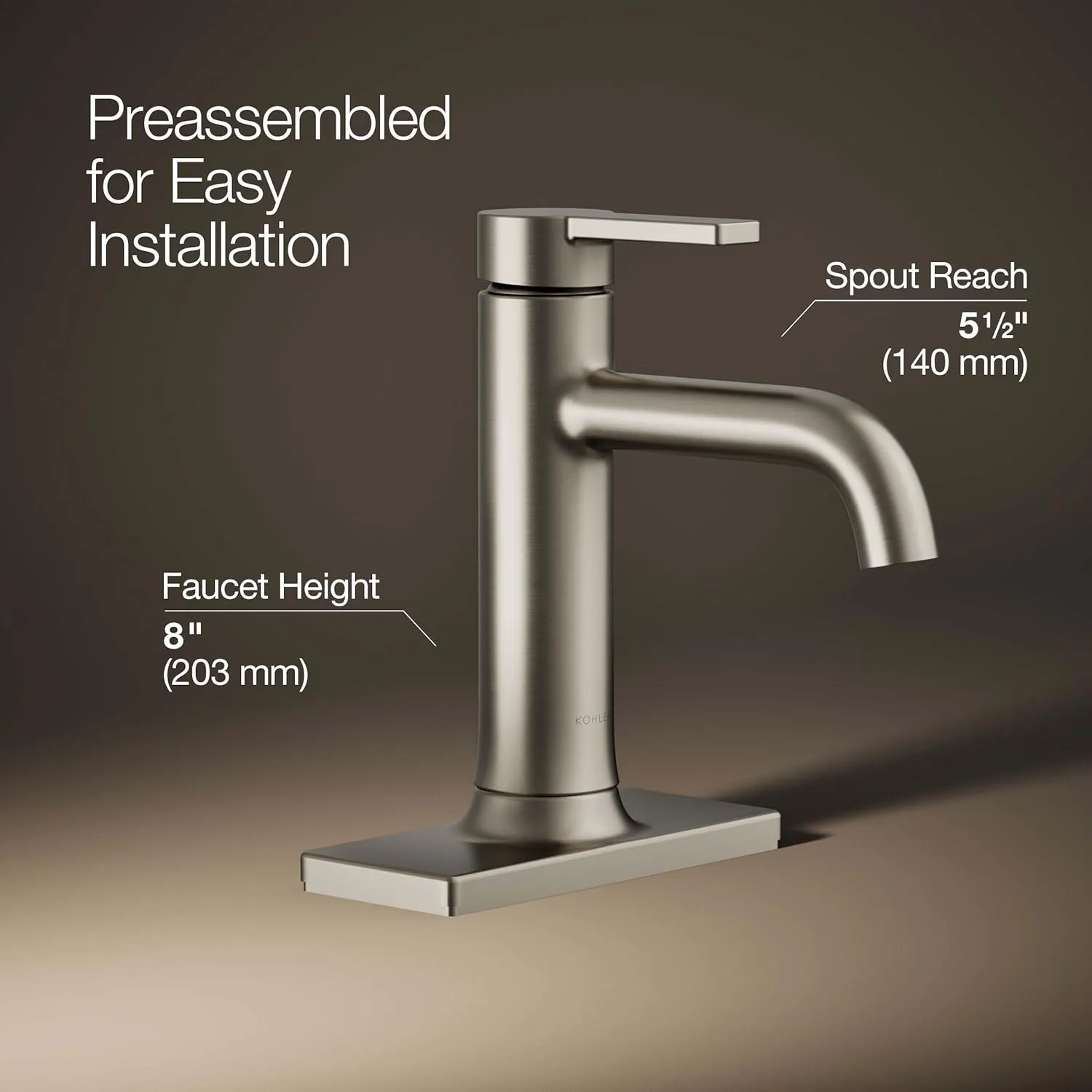 Kohler 28126-4-BN Venza Bathroom Sink Faucet, 1 Hole, Single-Handle Bathroom Faucets with Clicker Drain, 1.2 gpm, Vibrant Brushed Nickel