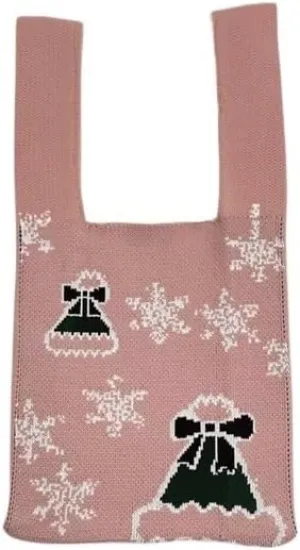 Korean Version Christmas Women's Woolen Bag, Women's Shoulder Bag, Vest, Hand-held Knitted Bag(Pink)