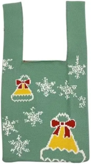 Korean Version Christmas Women's Woolen Bag, Women's Shoulder Bag, Vest, Hand-held Knitted Bag(WaterGreen)
