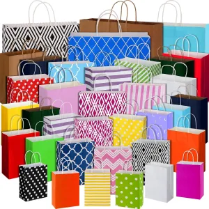Kosiz 36 Pcs Assorted Sizes Gift Bags Bulk Assortment Different Sizes Birthday Goodie Paper Party Favor Bag with Handle for Wedding Bridal Easter Mother Day Etc 8.3" Small, 10.2" Medium, 12.6" Large