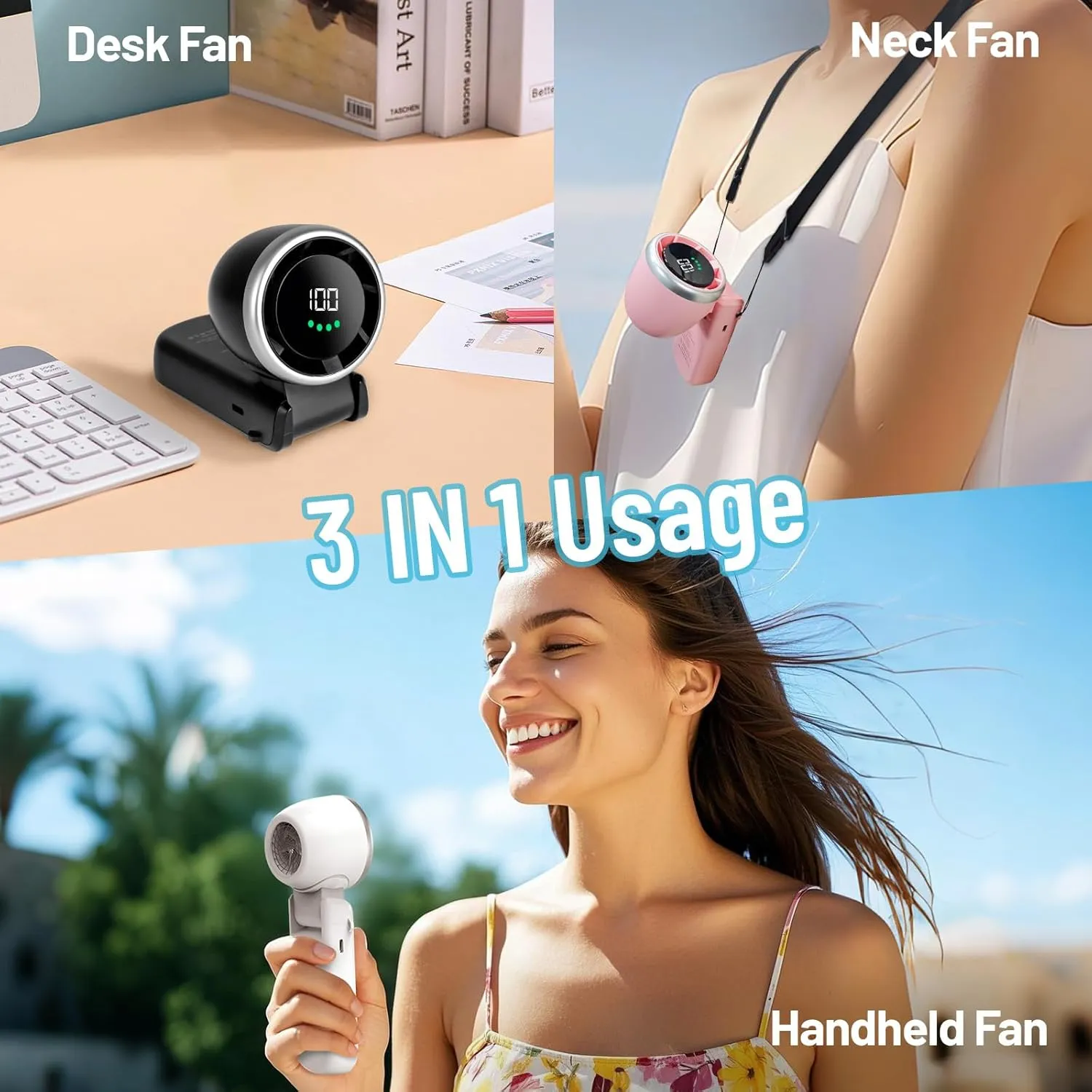 Kuesuny 16000RPM Ultra-Powerful Handheld Fan with 6000mAh Rechargeable Battery, 1-100 Speed Wind Adjustable, 180 Foldable Cooling Fan for Travel, Outdoor, Office, or Home Use in White