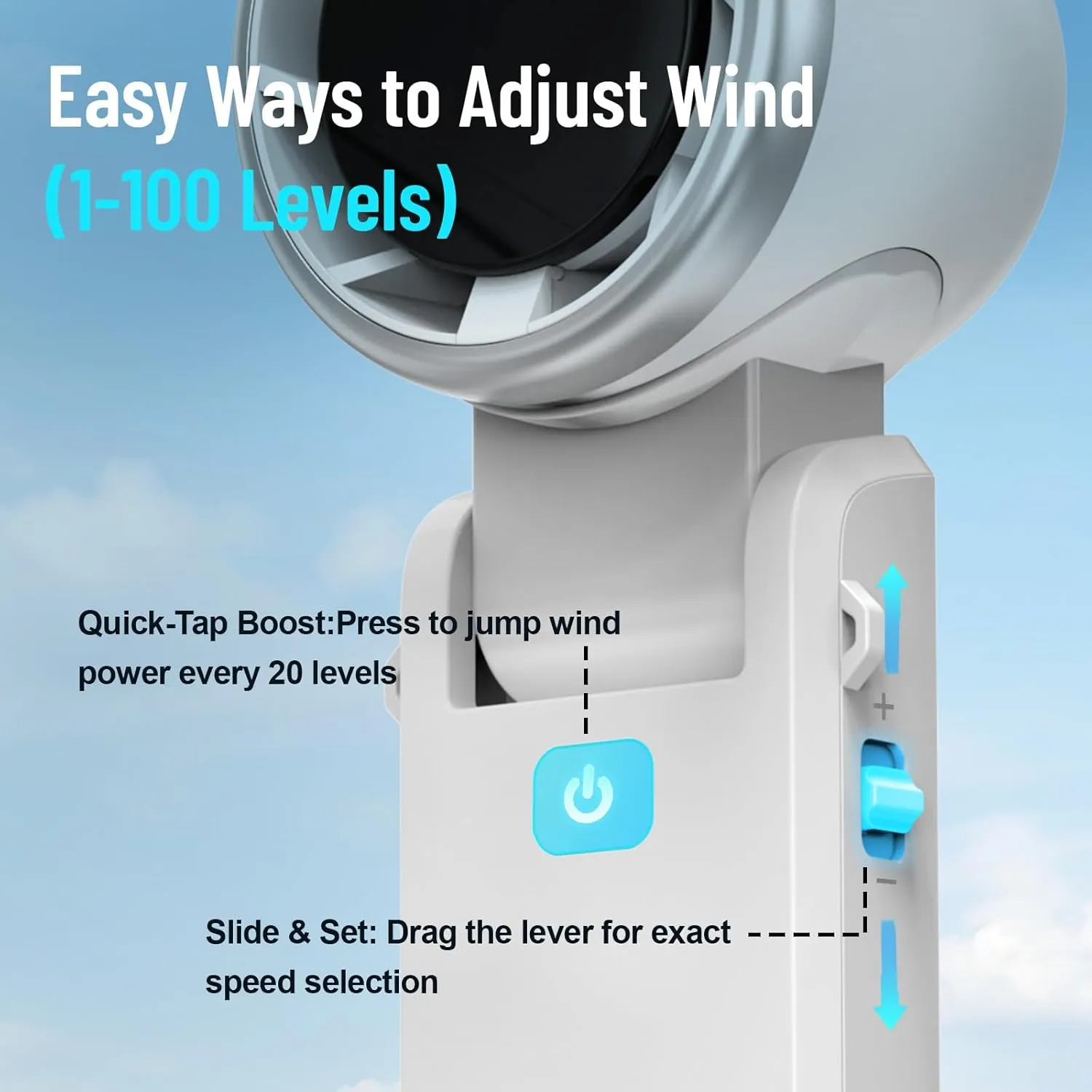 Kuesuny 16000RPM Ultra-Powerful Handheld Fan with 6000mAh Rechargeable Battery, 1-100 Speed Wind Adjustable, 180 Foldable Cooling Fan for Travel, Outdoor, Office, or Home Use in White