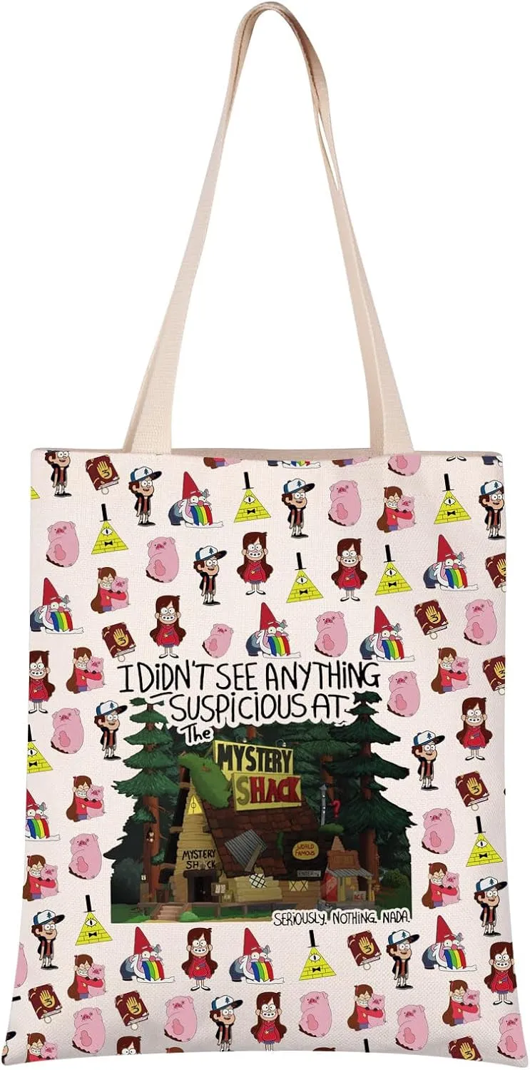KUIYAI Funny Mystery Shack Tote Bag Gravity Falls Inspired Shoulder Bag Cartoon Lover Gifts