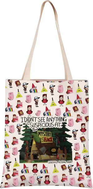 KUIYAI Funny Mystery Shack Tote Bag Gravity Falls Inspired Shoulder Bag Cartoon Lover Gifts