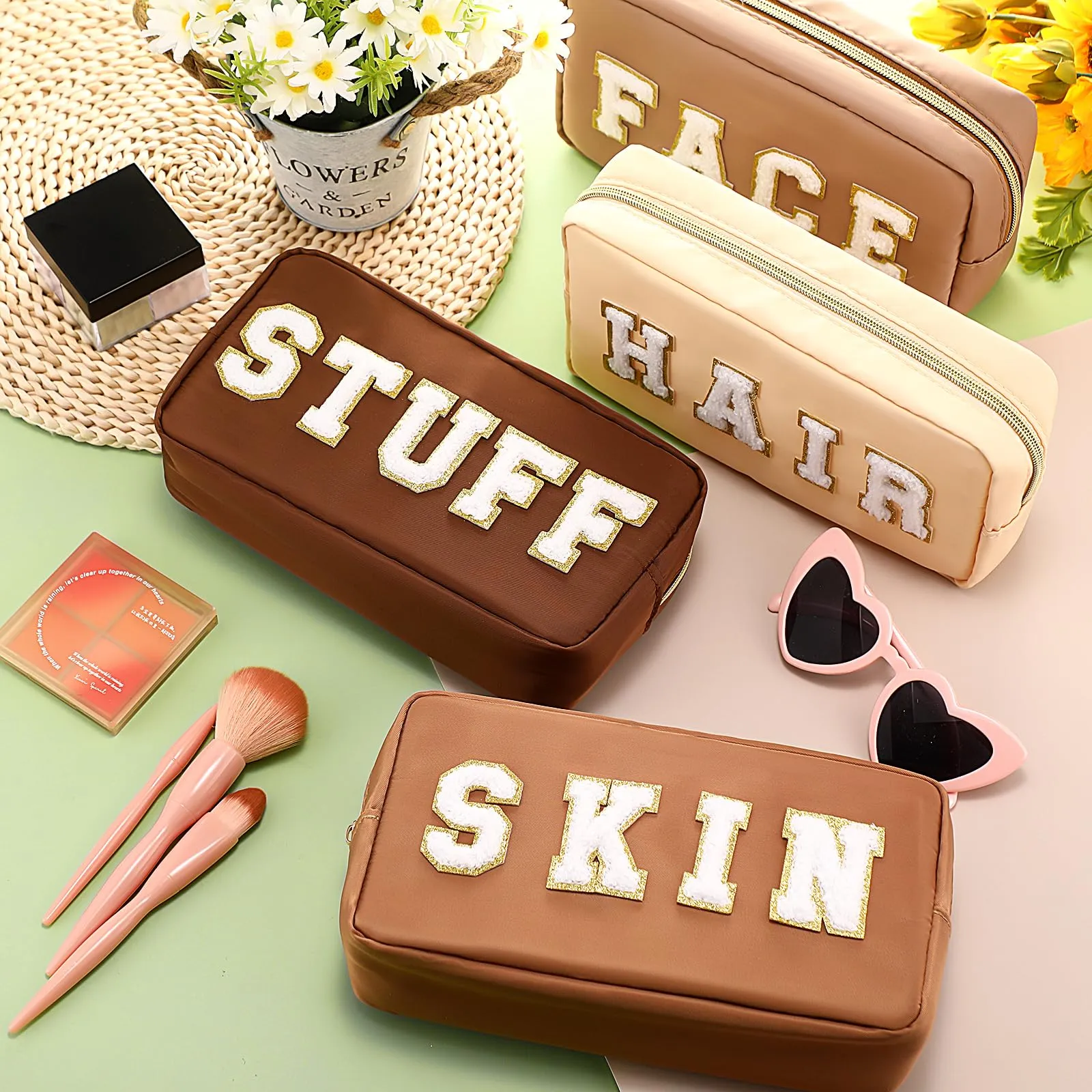 Labeled Makeup Bags Set - 4 Pack