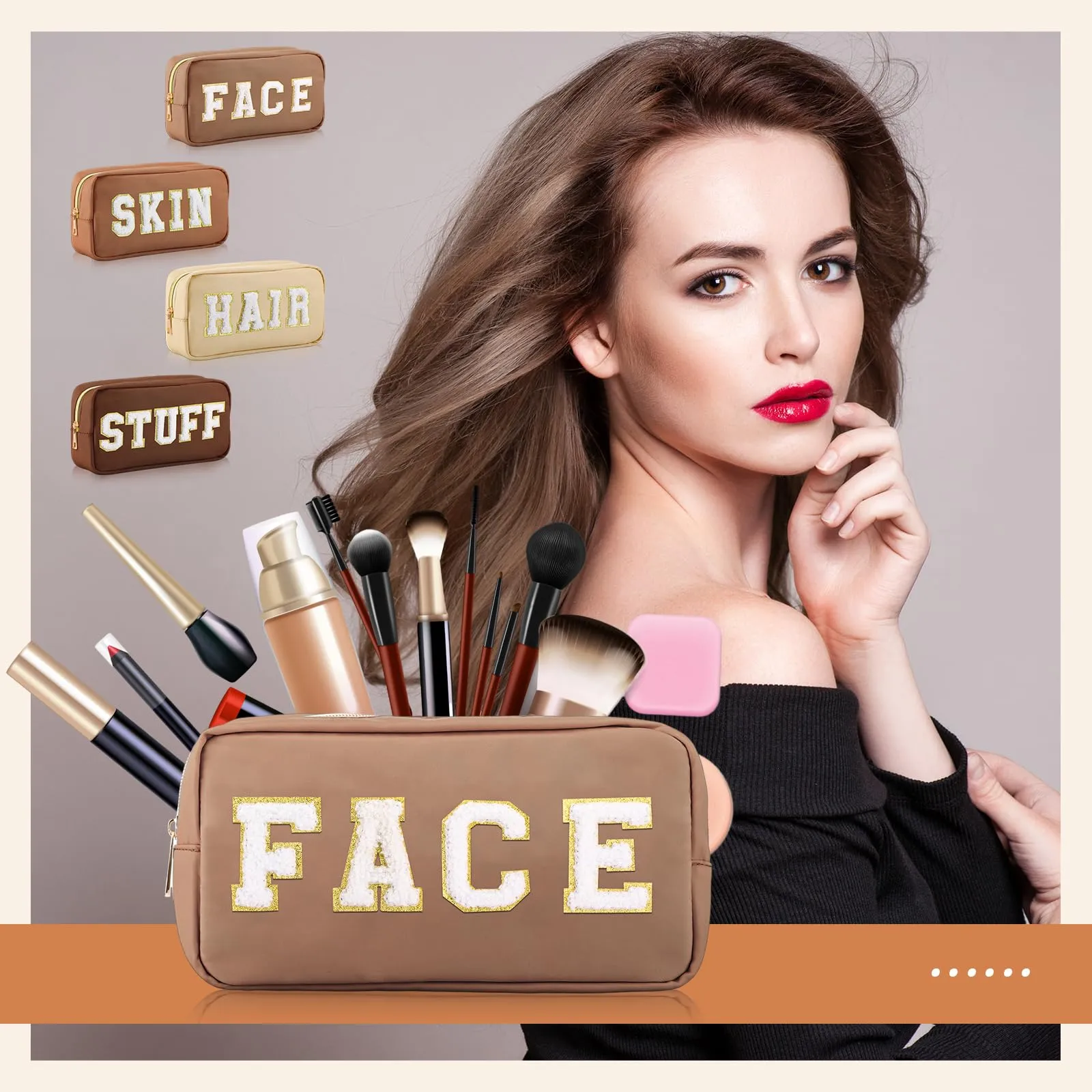 Labeled Makeup Bags Set - 4 Pack