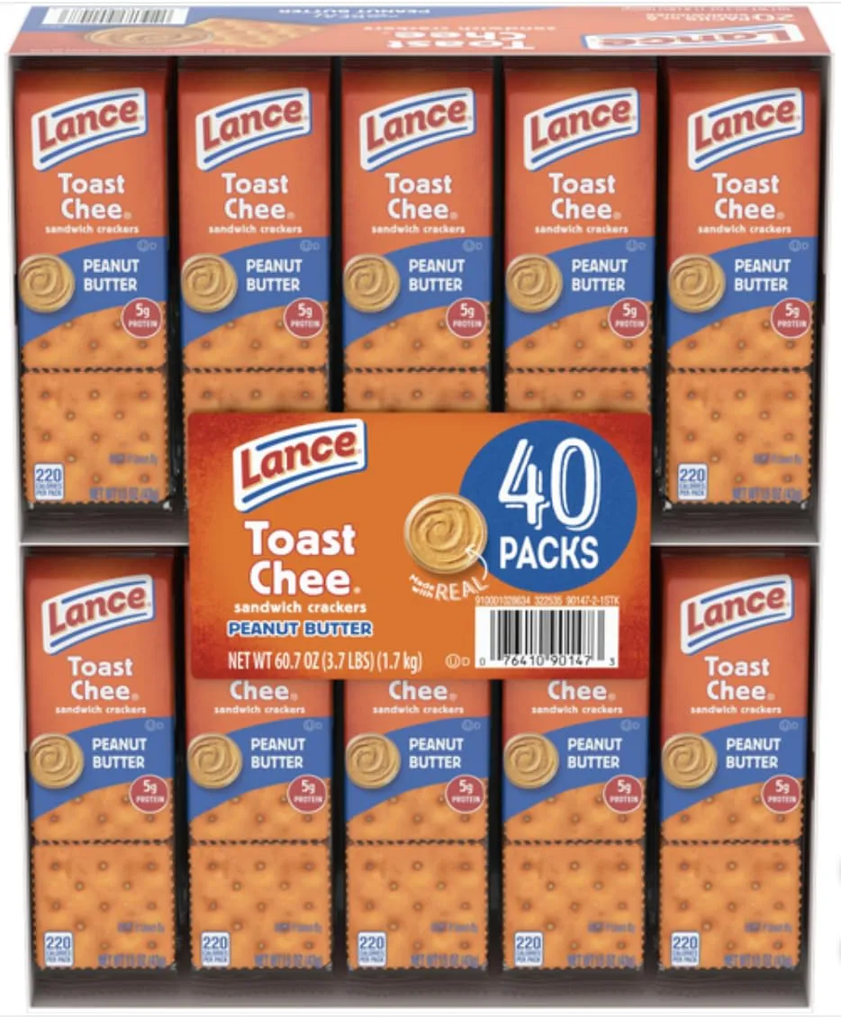 Lance Toast Chee Peanut Butter Sandwich Crackers, (40 Count) Bulk Box