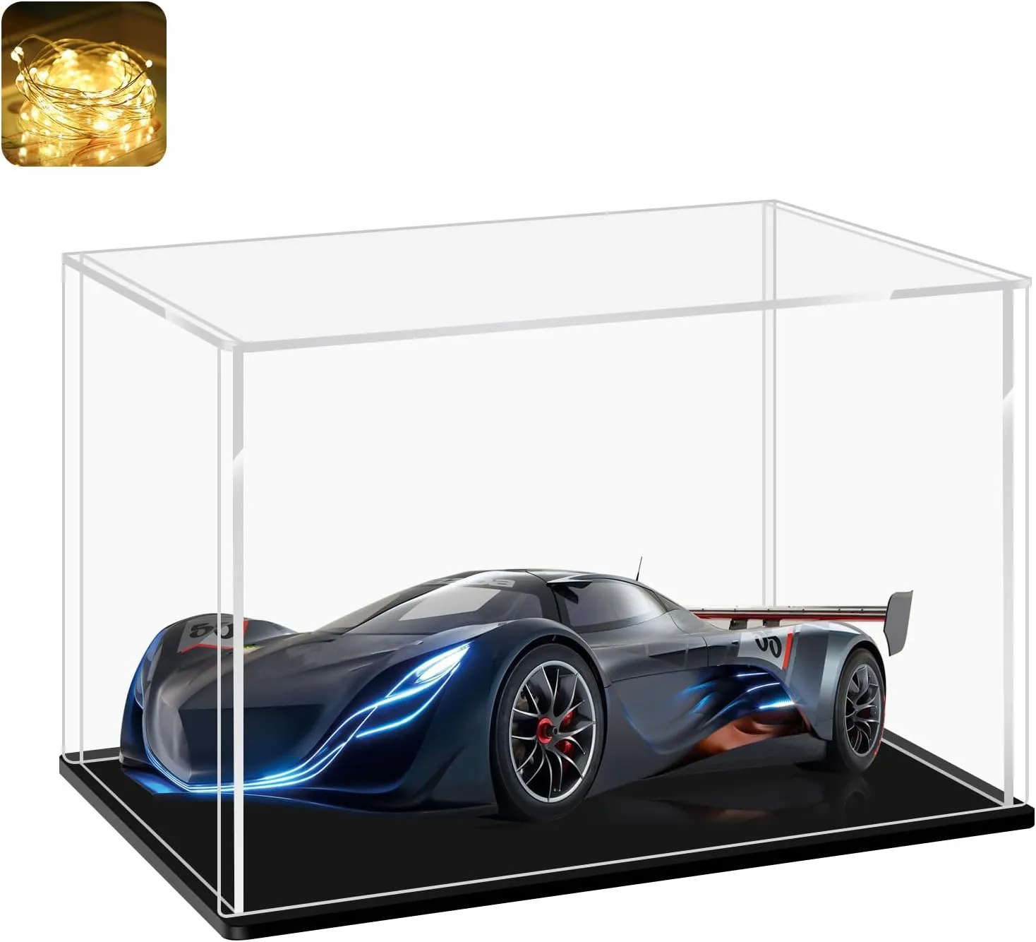 LANSCOERY Clear Acrylic Display Case, Assemble Horizontal Display Box Stand with Black Base, Dustproof Protection Showcase for Collectibles Memorabilia Figurines (14x11x11inch;36x28x28cm)
