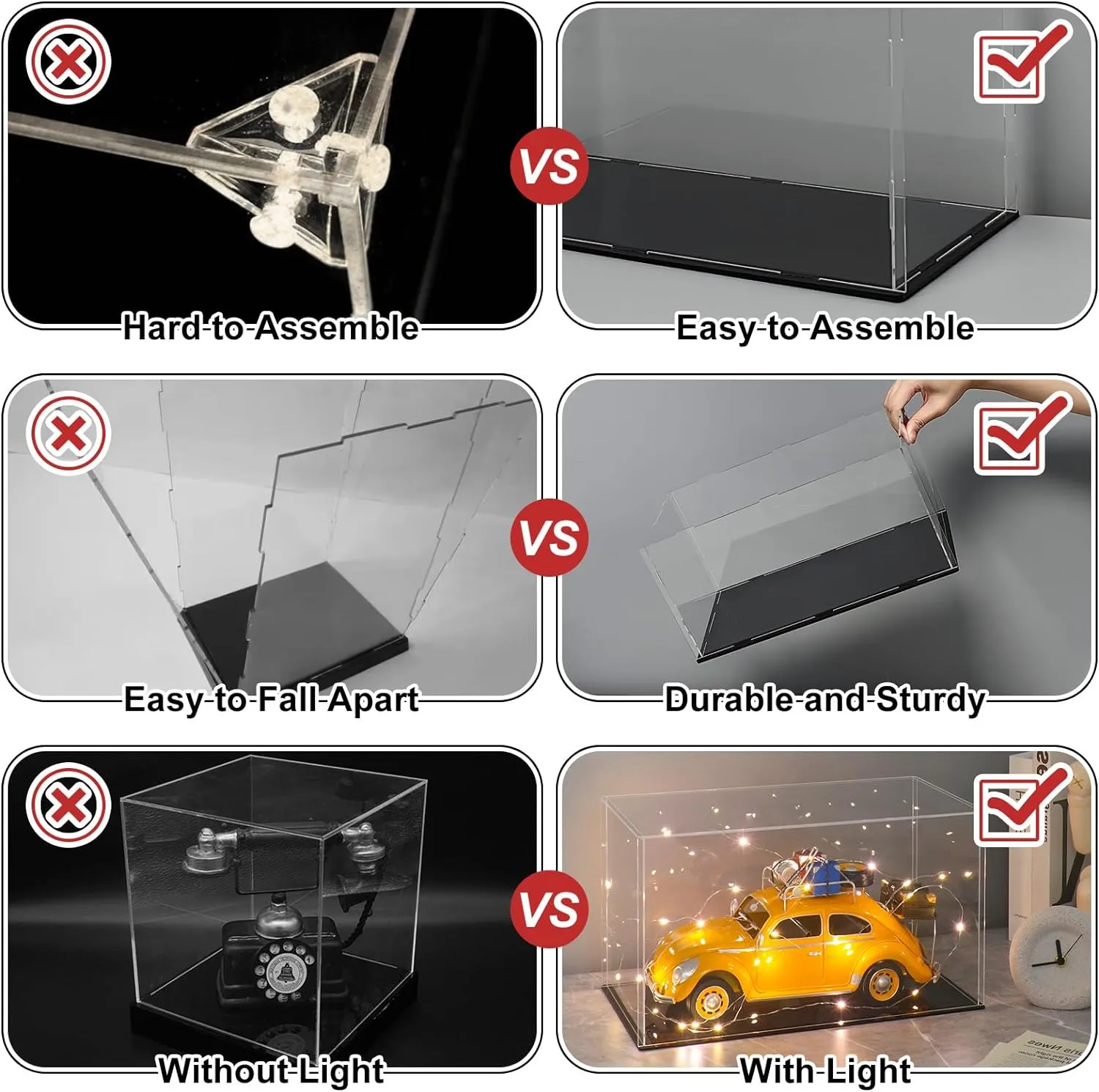 LANSCOERY Clear Acrylic Display Case, Assemble Horizontal Display Box Stand with Black Base, Dustproof Protection Showcase for Collectibles Memorabilia Figurines (14x11x11inch;36x28x28cm)