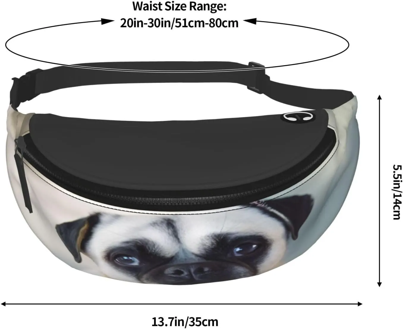 Large Bum Bag Cry Pug Waist Fanny Pack For Men Women,Bumbags With Headphone Jack And Zip Pockets Adjustable Belt For Sport Running Hiking Camping Workout Cycling