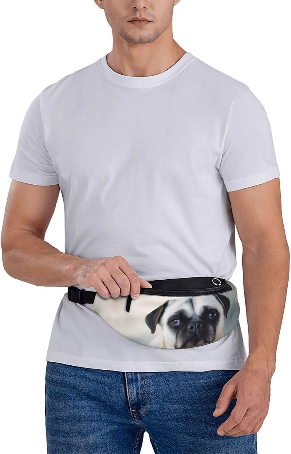 Large Bum Bag Cry Pug Waist Fanny Pack For Men Women,Bumbags With Headphone Jack And Zip Pockets Adjustable Belt For Sport Running Hiking Camping Workout Cycling