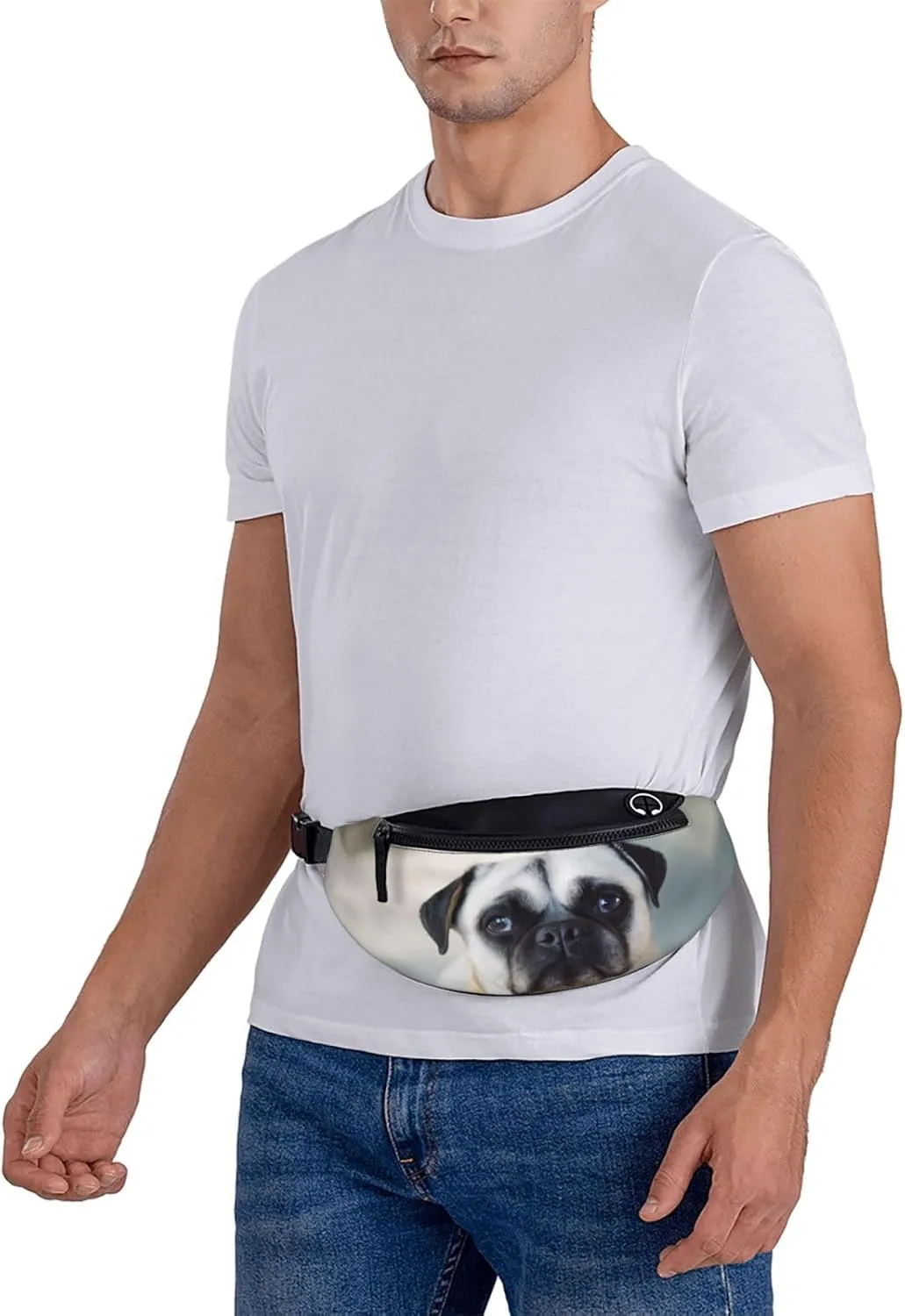 Large Bum Bag Cry Pug Waist Fanny Pack For Men Women,Bumbags With Headphone Jack And Zip Pockets Adjustable Belt For Sport Running Hiking Camping Workout Cycling
