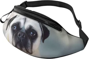 Large Bum Bag Cry Pug Waist Fanny Pack For Men Women,Bumbags With Headphone Jack And Zip Pockets Adjustable Belt For Sport Running Hiking Camping Workout Cycling