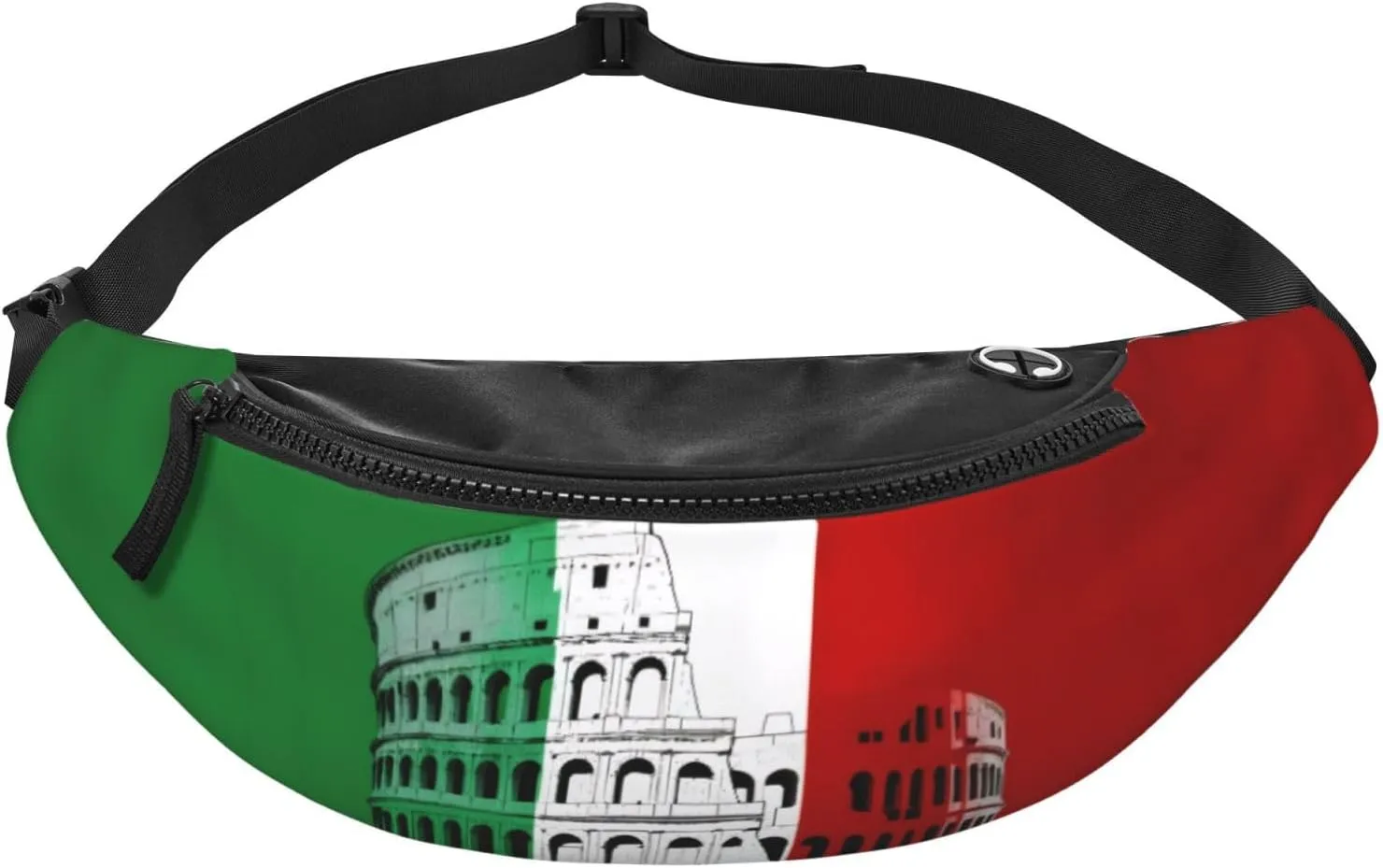 Large Bum Bag Roman Colosseum Italian Flag Waist Fanny Pack For Men Women,Bumbags With Headphone Jack And Zip Pockets Adjustable Belt For Sport Running Hiking Camping Workout Cycling