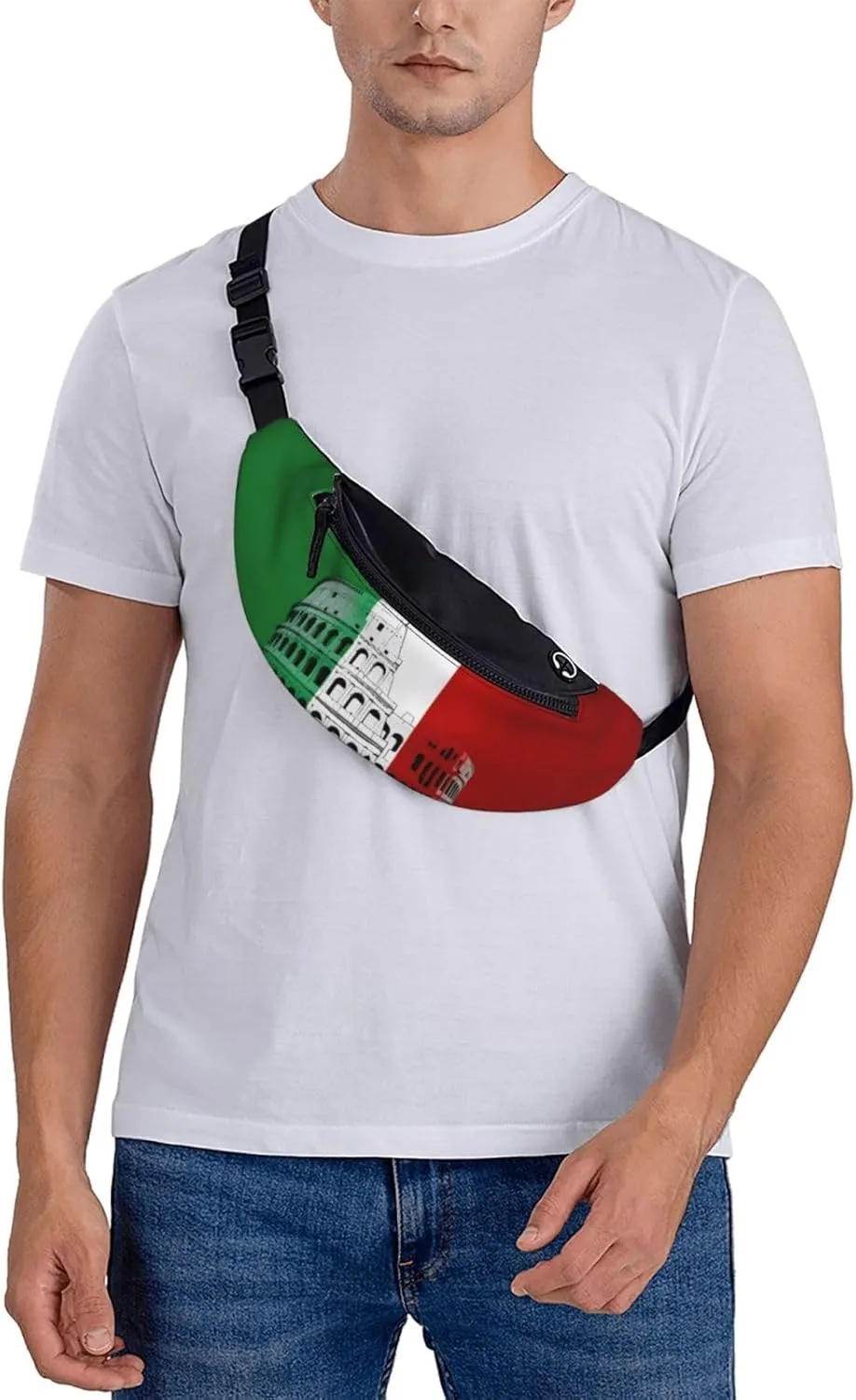 Large Bum Bag Roman Colosseum Italian Flag Waist Fanny Pack For Men Women,Bumbags With Headphone Jack And Zip Pockets Adjustable Belt For Sport Running Hiking Camping Workout Cycling