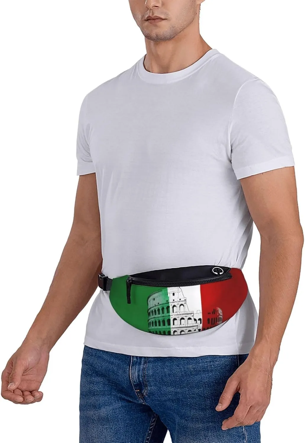 Large Bum Bag Roman Colosseum Italian Flag Waist Fanny Pack For Men Women,Bumbags With Headphone Jack And Zip Pockets Adjustable Belt For Sport Running Hiking Camping Workout Cycling