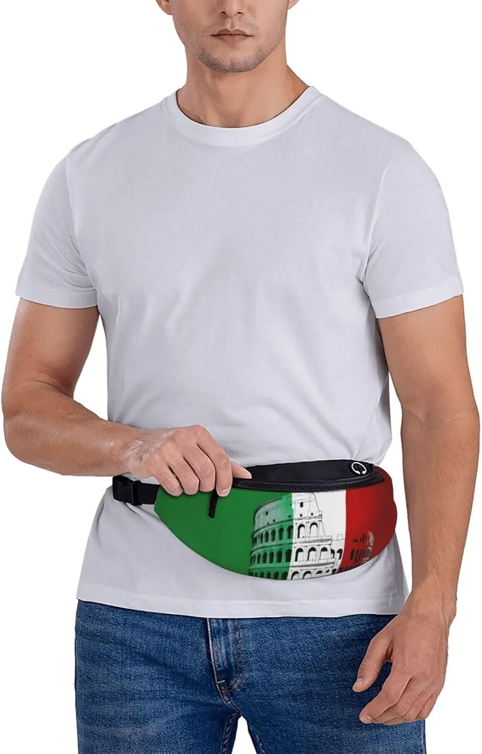Large Bum Bag Roman Colosseum Italian Flag Waist Fanny Pack For Men Women,Bumbags With Headphone Jack And Zip Pockets Adjustable Belt For Sport Running Hiking Camping Workout Cycling