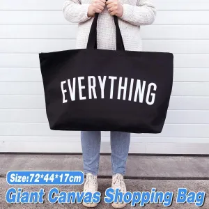 Large Canvas Black Tote Bag Reusable Shoulder Shopping Travel Bag