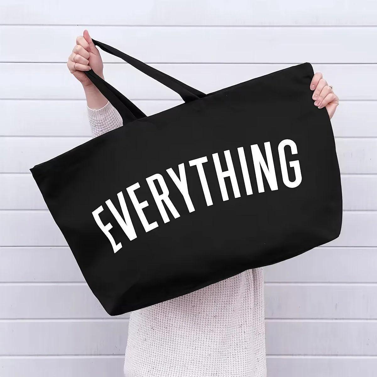 Large Canvas Black Tote Bag Reusable Shoulder Shopping Travel Bag