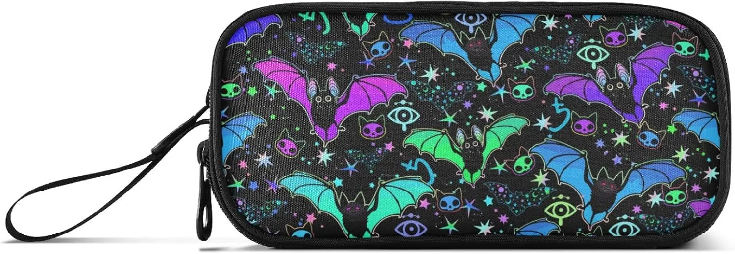 Large Capacity Pencil Case Pencil Pouch Office School Large Storage Pen Bag 3 Compartment pencil box for Adults School Teen Girl Boy Men Women (Bat Magic)