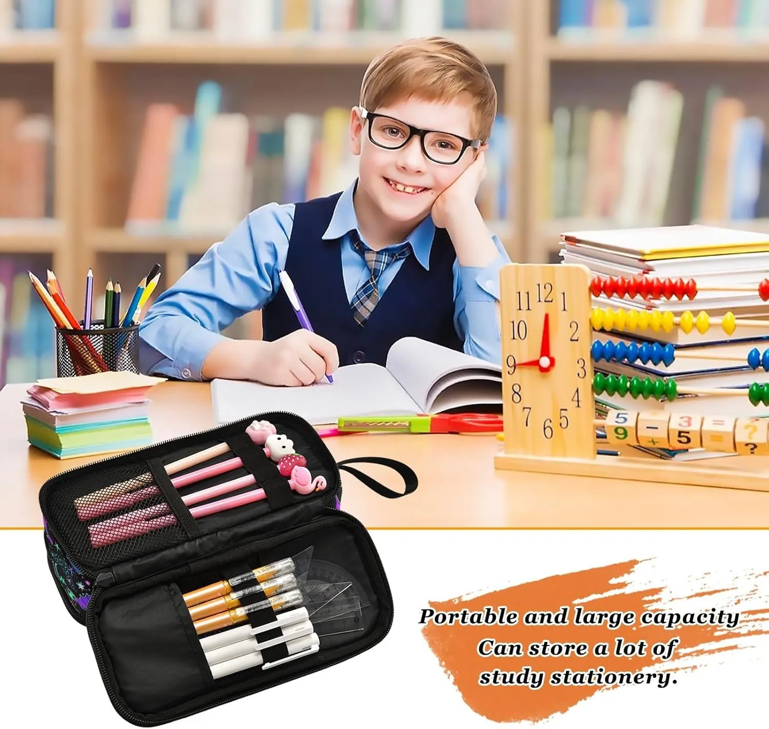 Large Capacity Pencil Case Pencil Pouch Office School Large Storage Pen Bag 3 Compartment pencil box for Adults School Teen Girl Boy Men Women (Bat Magic)