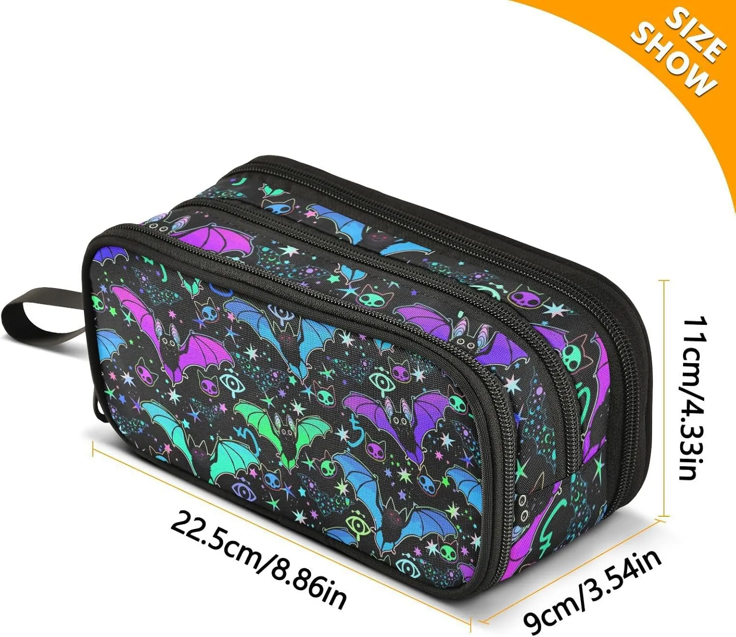 Large Capacity Pencil Case Pencil Pouch Office School Large Storage Pen Bag 3 Compartment pencil box for Adults School Teen Girl Boy Men Women (Bat Magic)