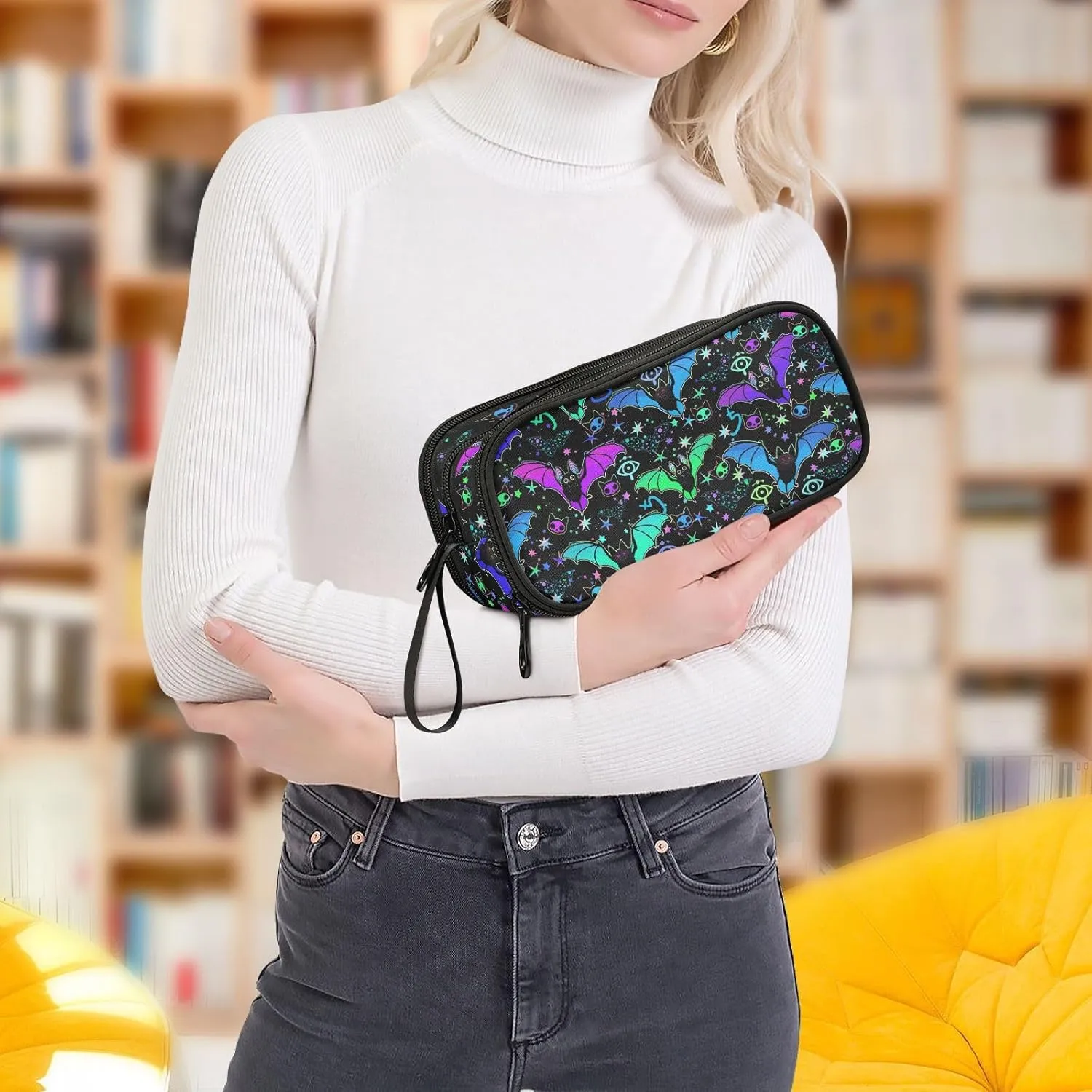 Large Capacity Pencil Case Pencil Pouch Office School Large Storage Pen Bag 3 Compartment pencil box for Adults School Teen Girl Boy Men Women (Bat Magic)