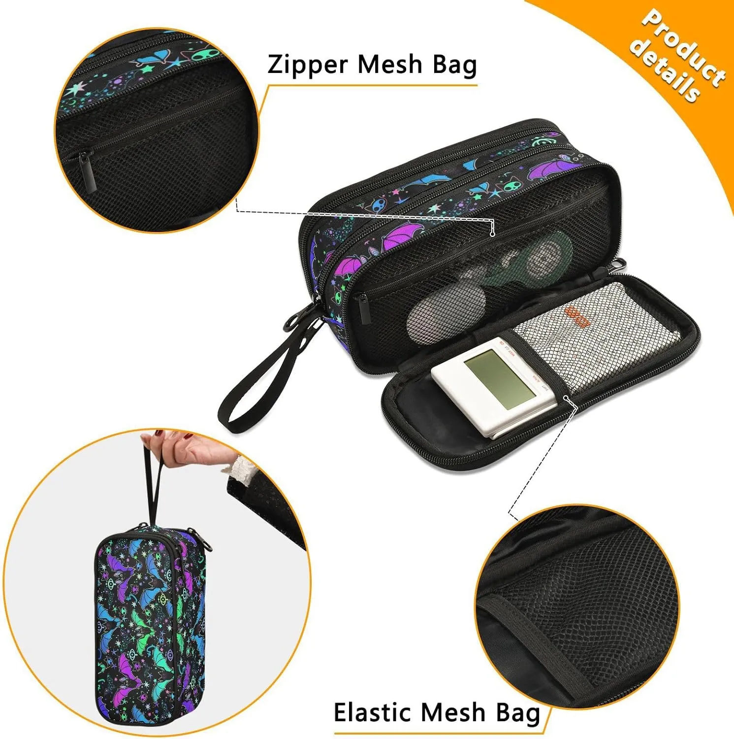Large Capacity Pencil Case Pencil Pouch Office School Large Storage Pen Bag 3 Compartment pencil box for Adults School Teen Girl Boy Men Women (Bat Magic)