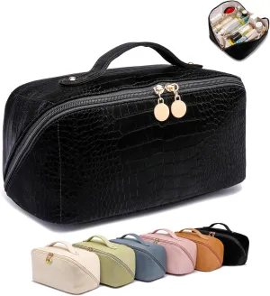 Large Capacity Travel Cosmetic Bag, Portable Leather Makeup Bags for Women, Travel Toiletry Bag Waterproof Leather Makeup Organizer Bag, Roomy Cosmetic Bag for Women and Girls